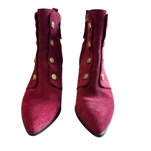 Nine West Wellsworth 7.5 Burgundy Ankle‎ Boots Gold Button Renaissance Old Money - Picture 4 of 10